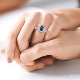 7x5 MM Emerald Shape Sapphire and 1/2 Ctw Round Cut Diamond Precious Ring in 14K White Gold